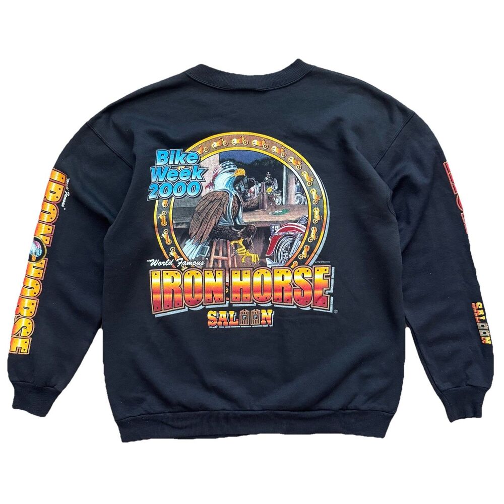 Vintage Bike Week 2000 Iron Horse Saloon Black Biker Sweatshirt Pullover Men's M